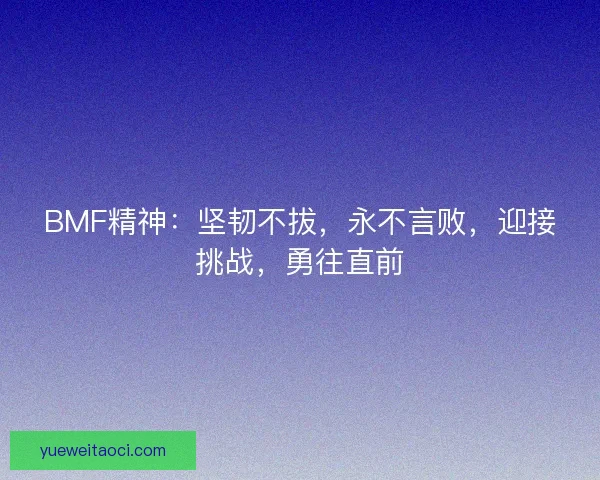 BMF精神：坚韧不拔，永不言败，迎接挑战，勇往直前